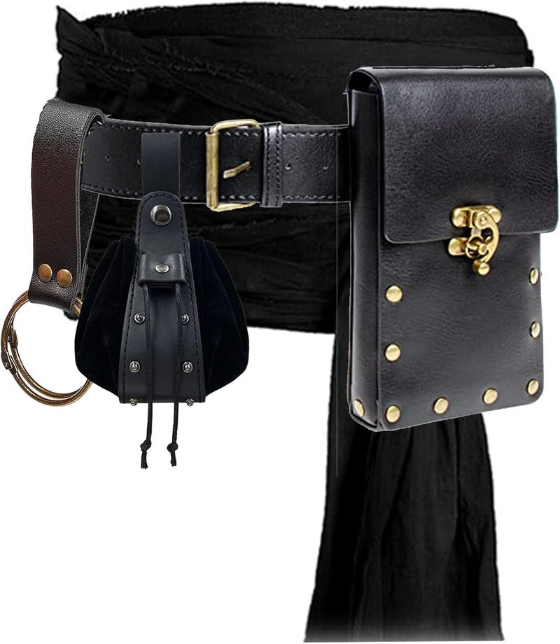 KOTORA Renaissance Belt Pouch Coin Purse Skirt Hike Set Medieval Festival Costume Halloween Accessories Casual Fanny Pack Waist Bag (4p-black) - Image 1